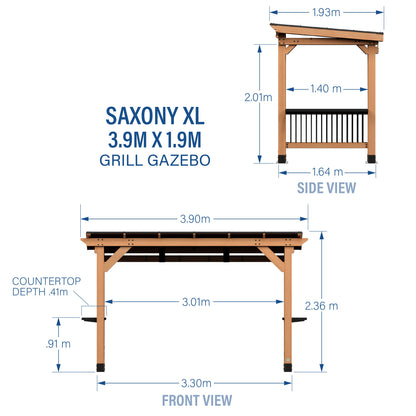 3.9m x 1.9m (13ft x 6ft) Saxony XL Grill/BBQ Gazebo
