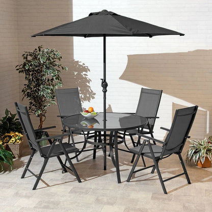 Ancona 4-Seater Dining Set – Charcoal with Parasol
