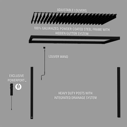 4.3m x 3.1m (14ft x 10ft) Evanston Wall Mounted Louvered Pergola