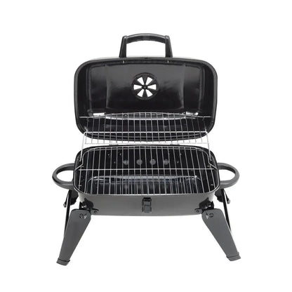 Black Rattan Patio Furniture Set & Portable Charcoal BBQ Grill Bundle