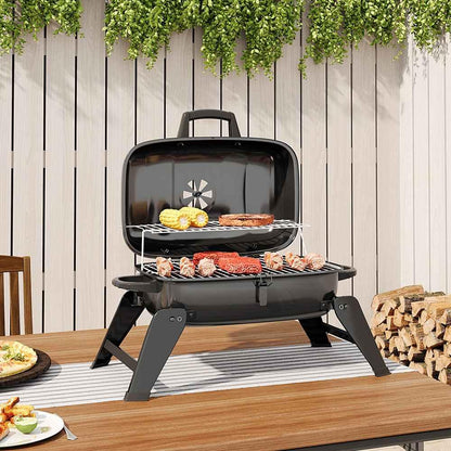 Black Rattan Patio Furniture Set & Portable Charcoal BBQ Grill Bundle