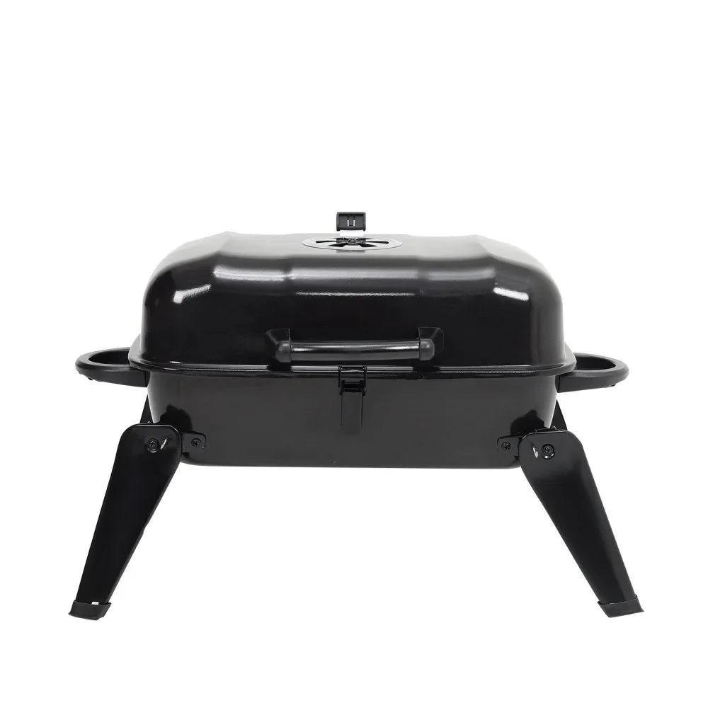 Black Rattan Patio Furniture Set & Portable Charcoal BBQ Grill Bundle