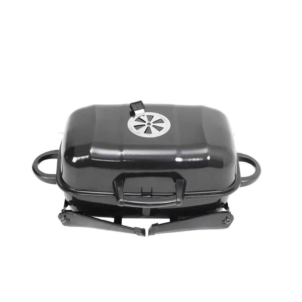 Black Rattan Patio Furniture Set & Portable Charcoal BBQ Grill Bundle