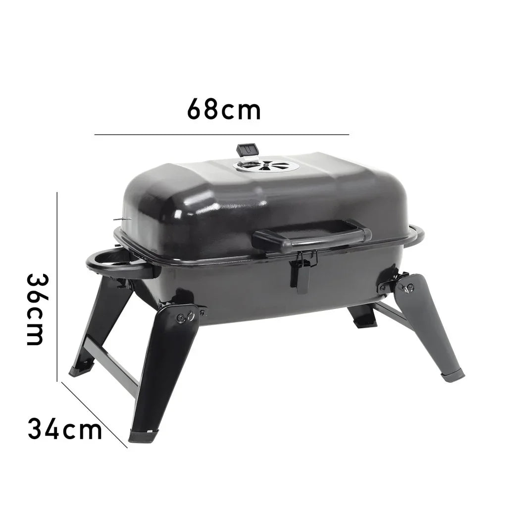 Black Rattan Patio Furniture Set & Portable Charcoal BBQ Grill Bundle