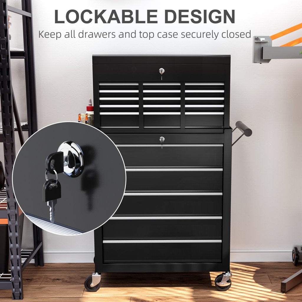 2-in-1 Lockable Tool Chest & Roller Cabinet – 14 Drawers