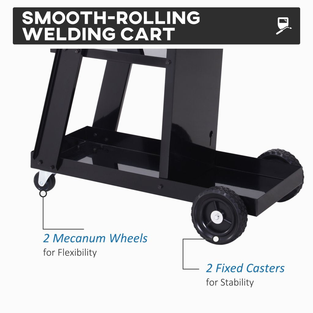 Welding Cart Trolley with Gas Bottle Chain – Black