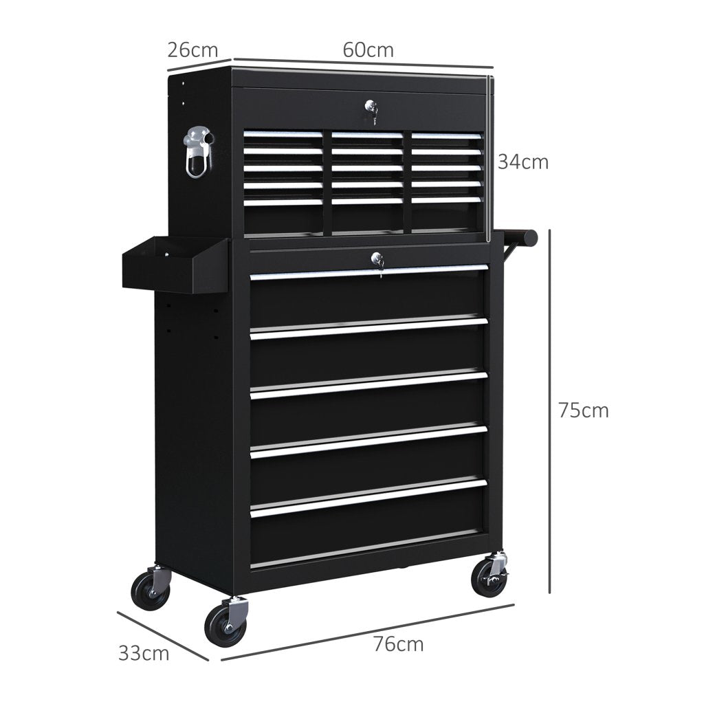 2-in-1 Lockable Tool Chest & Roller Cabinet – 14 Drawers