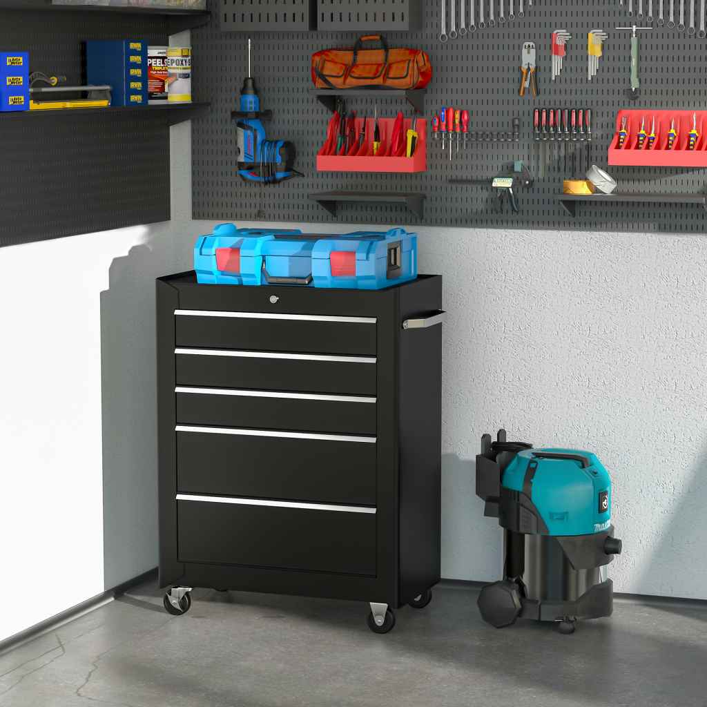 5-Drawer Lockable Tool Storage Trolley – Black