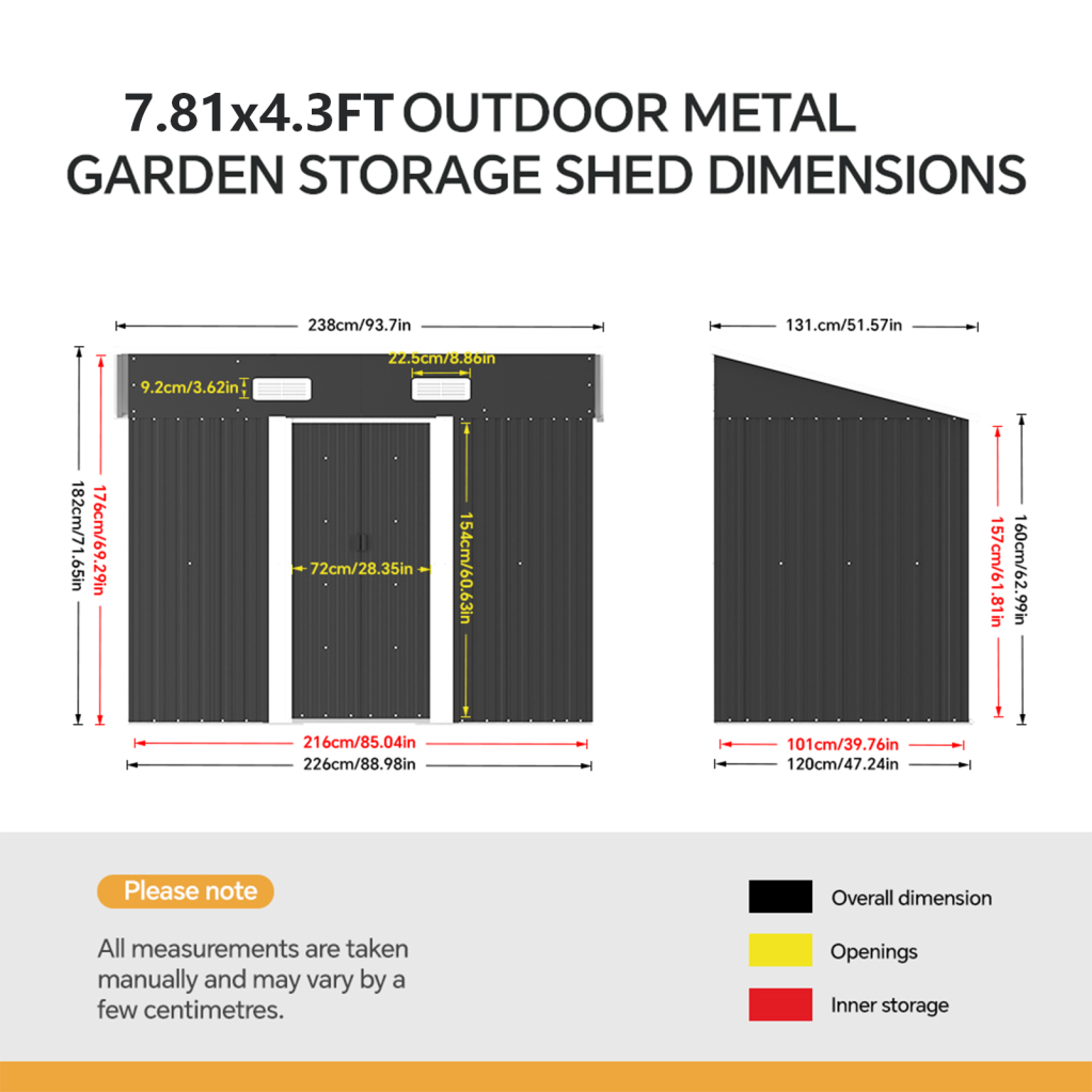 Metal Garden Storage Shed – Charcoal Black 7.81 x 4.3ft