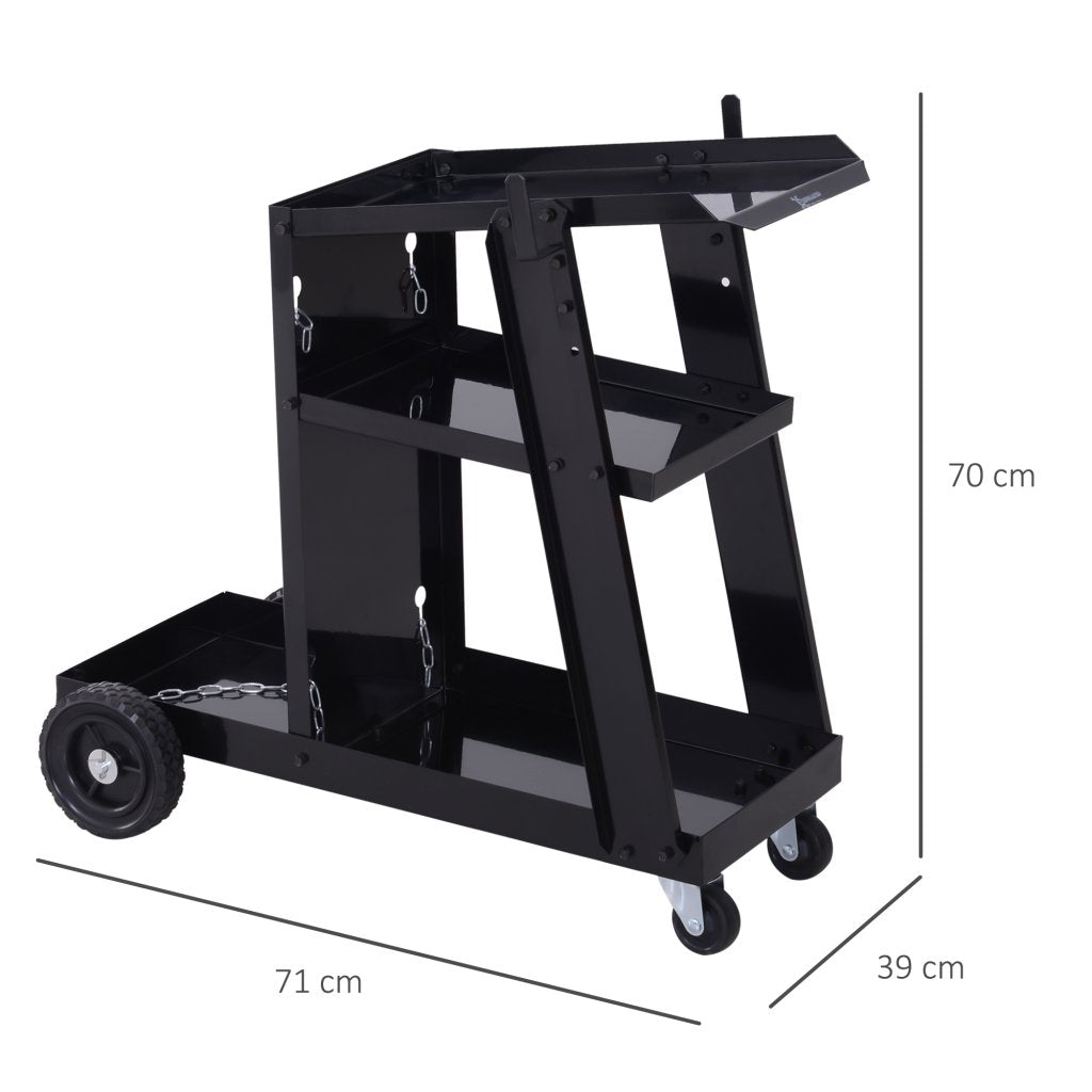 Welding Cart Trolley with Gas Bottle Chain – Black