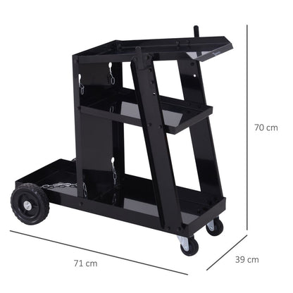 Welding Cart Trolley with Gas Bottle Chain – Black
