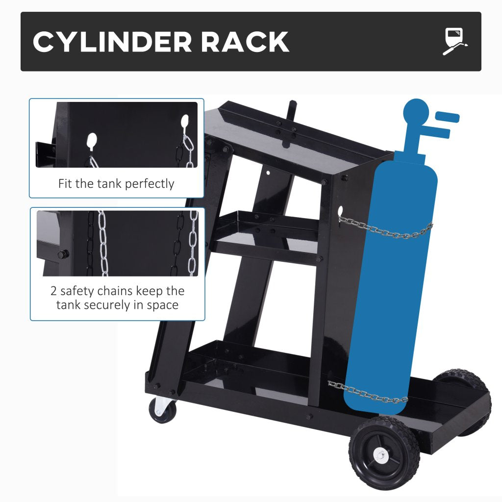 Welding Cart Trolley with Gas Bottle Chain – Black