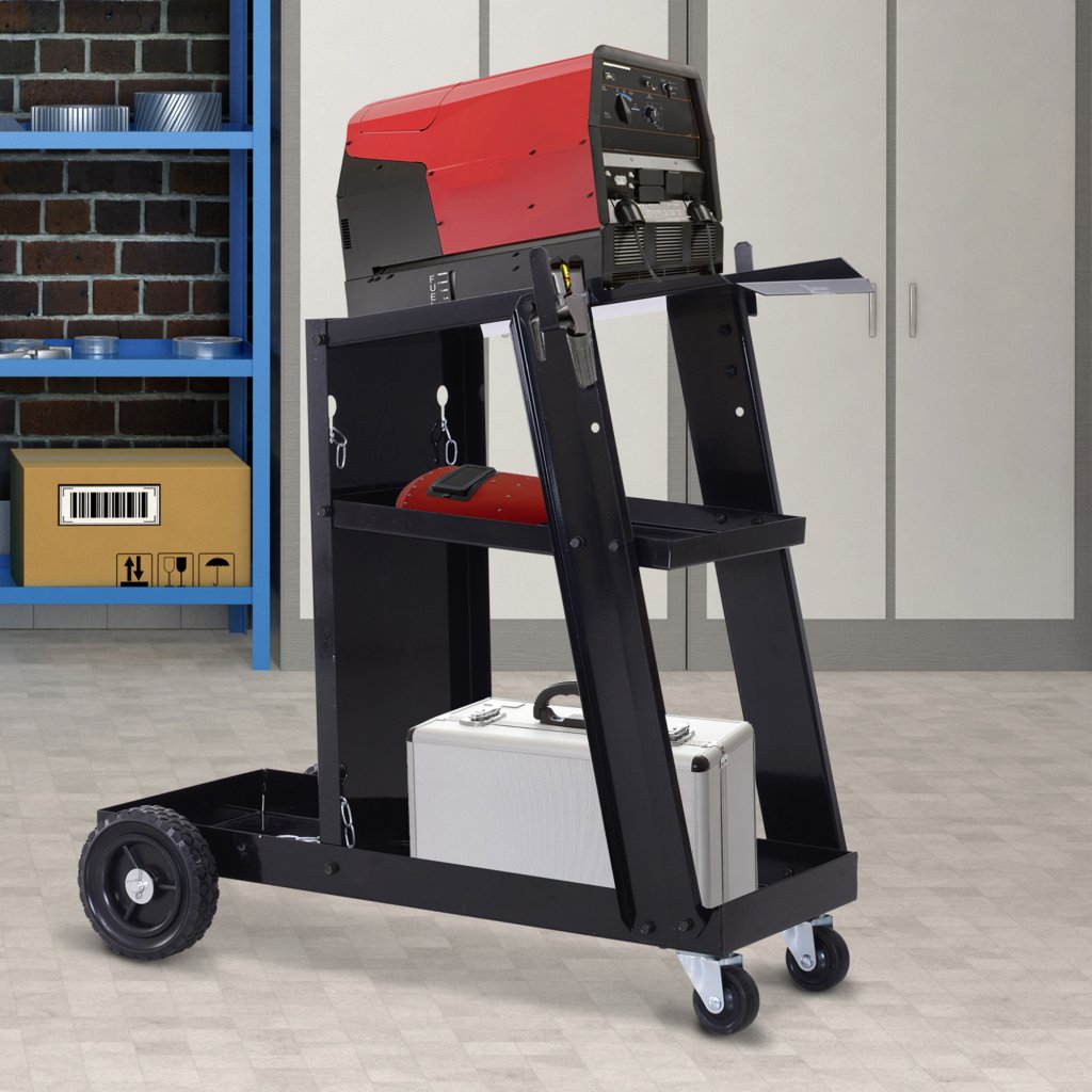Welding Cart Trolley with Gas Bottle Chain – Black
