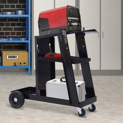Welding Cart Trolley with Gas Bottle Chain – Black