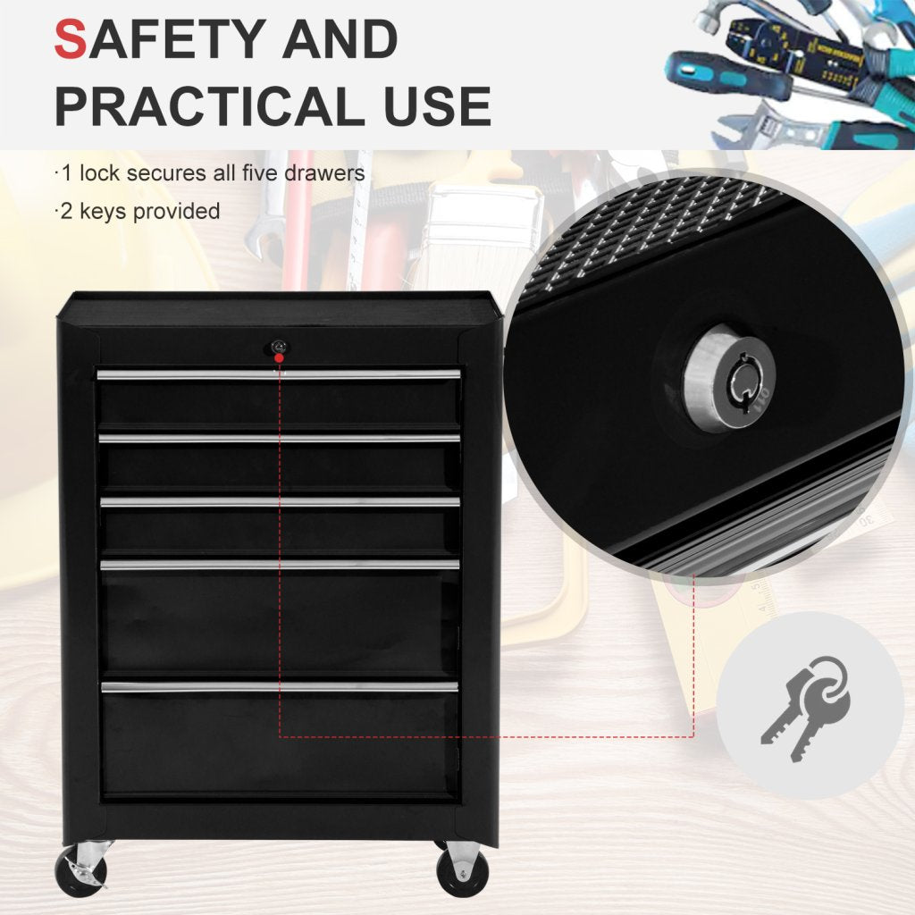 5-Drawer Lockable Tool Storage Trolley – Black