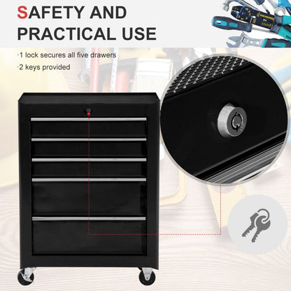 5-Drawer Lockable Tool Storage Trolley – Black