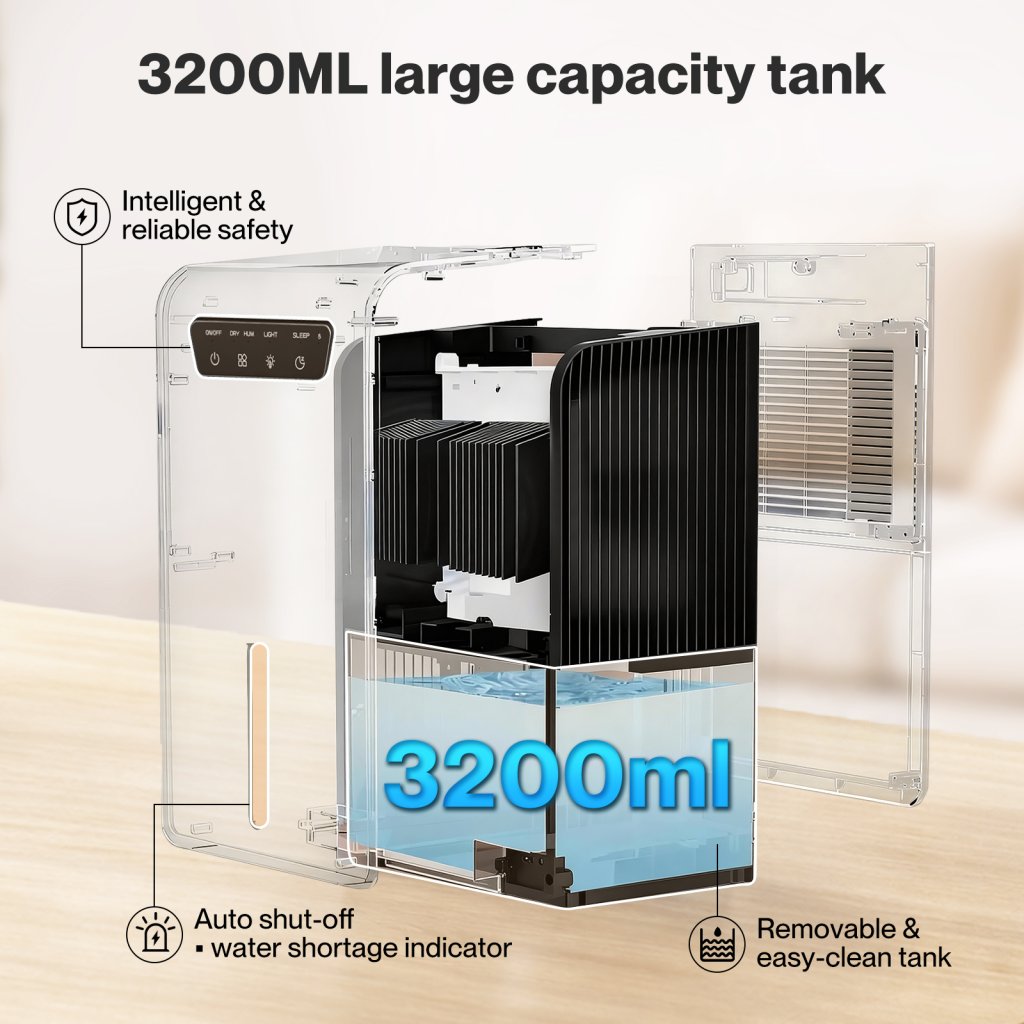 3.2L Dehumidifier – Black with LED Light