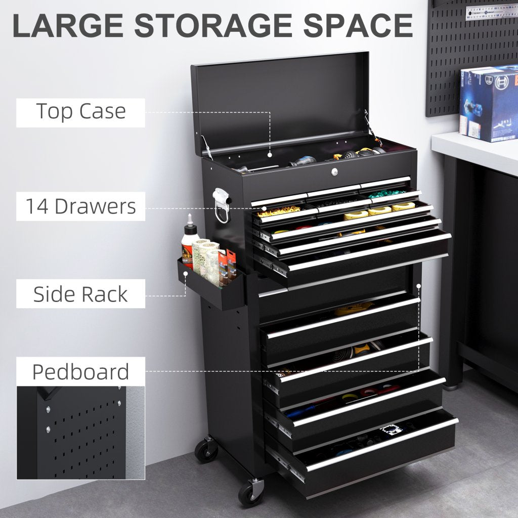 2-in-1 Lockable Tool Chest & Roller Cabinet – 14 Drawers
