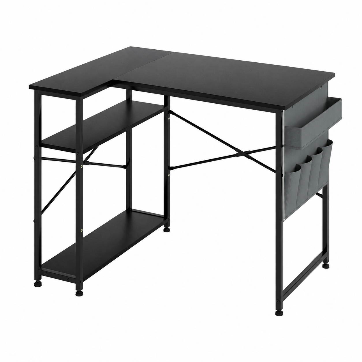 L-Shaped Gaming Desk – Black with Storage Bag