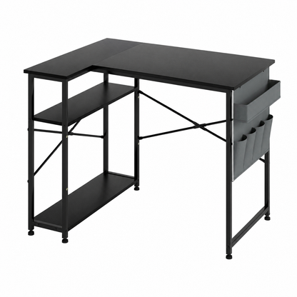 L-Shaped Gaming Desk – Black with Storage Bag