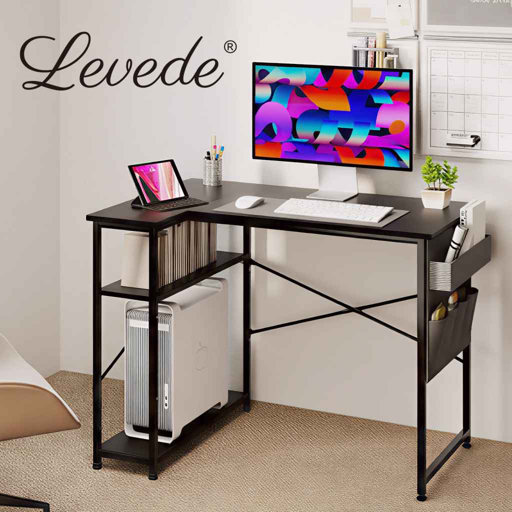 L-Shaped Gaming Desk – Black with Storage Bag