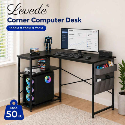 L-Shaped Gaming Desk – Black with Storage Bag
