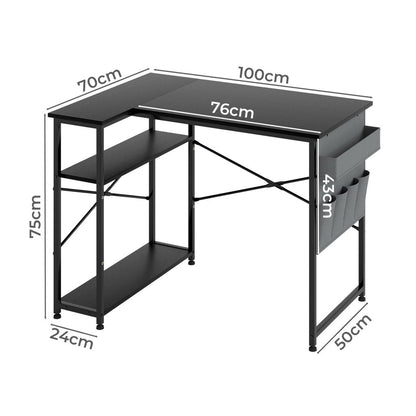 L-Shaped Gaming Desk – Black with Storage Bag