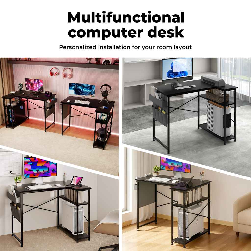 L-Shaped Gaming Desk – Black with Storage Bag