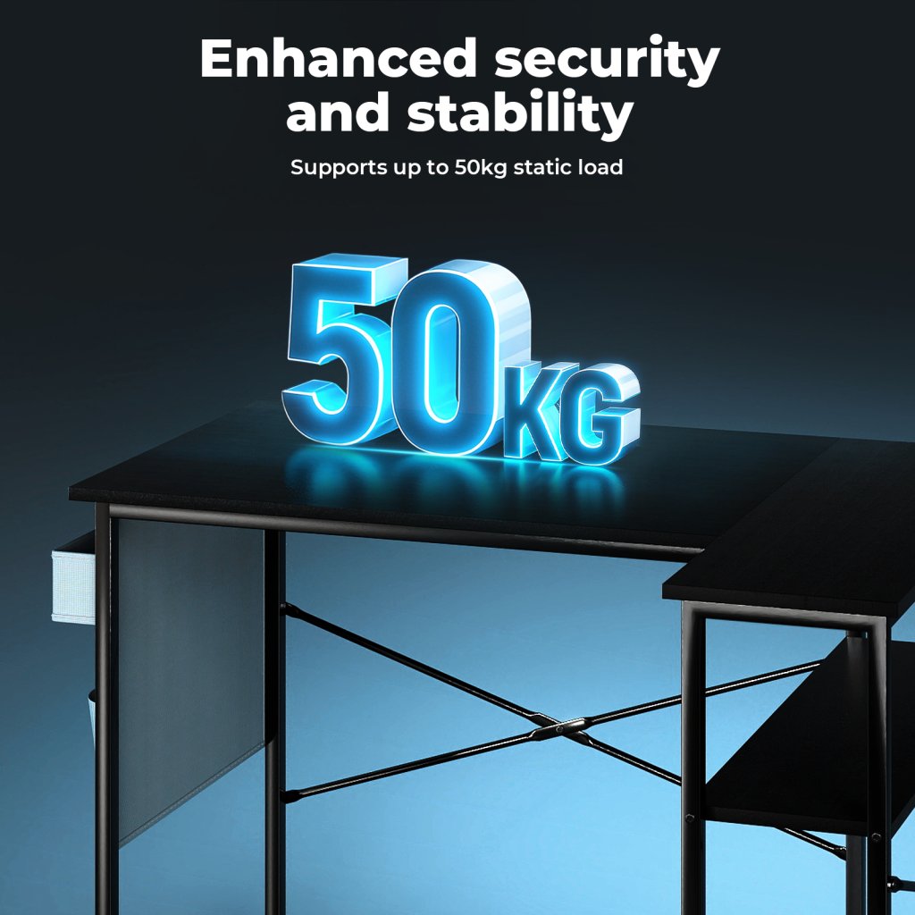 L-Shaped Gaming Desk – Black with Storage Bag