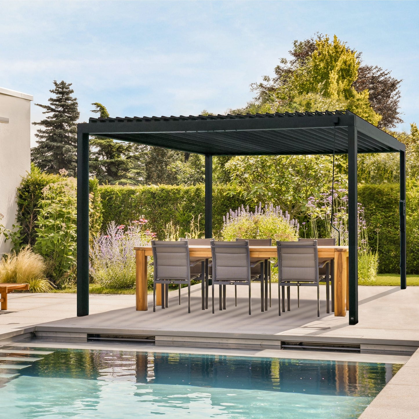 4.9m x 3.0m (16ft x 10ft) Sarasota Steel Louvered Pergola