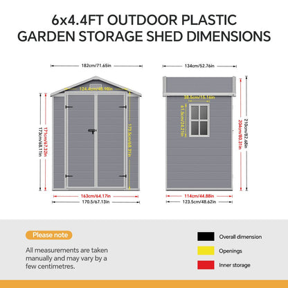 6x4ft Plastic Garden Storage Shed – Lockable Door