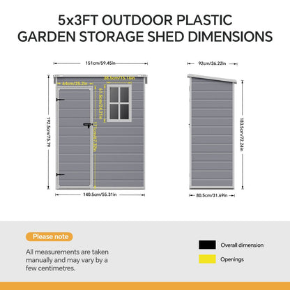 5x3ft Plastic Garden Tool Shed