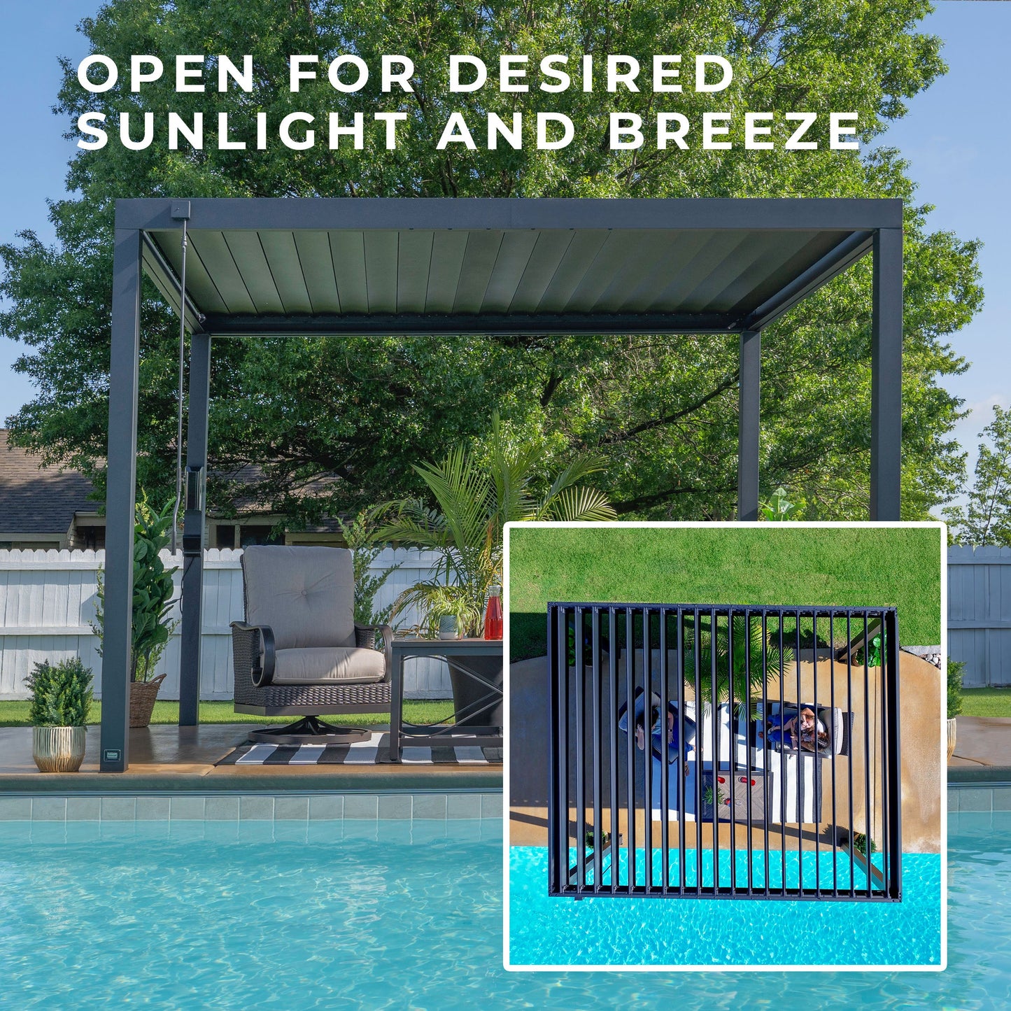 3.6m x 3.0m (12ft x 10ft) Sarasota Steel Louvered Pergola
