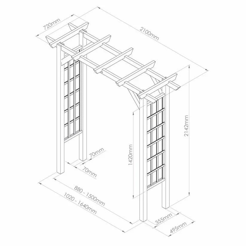 Flat Top Garden Arch with Trellis